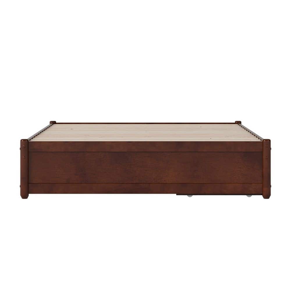Barcelona Walnut Full Wood Panel Platform Bed with Storage Drawers