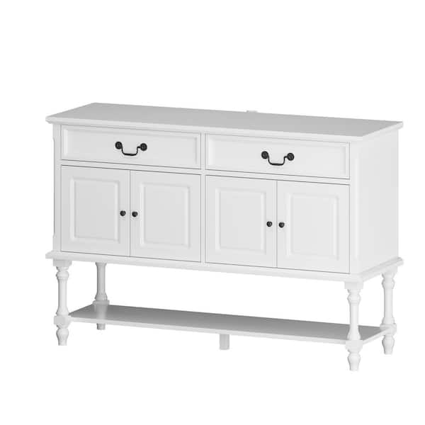 FUFU&GAGA 2-Drawer Classic White ed Dresser with 4-Doors and Open Shoes Storage Rack, 31.9 in. H x 47.2 in. W x 15.7 in. D