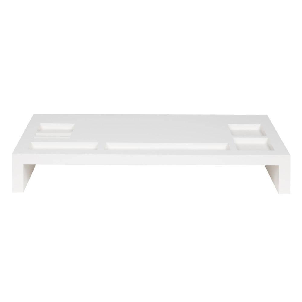 White Wood Desktop Organizer Monitor Stand with Storage Slots