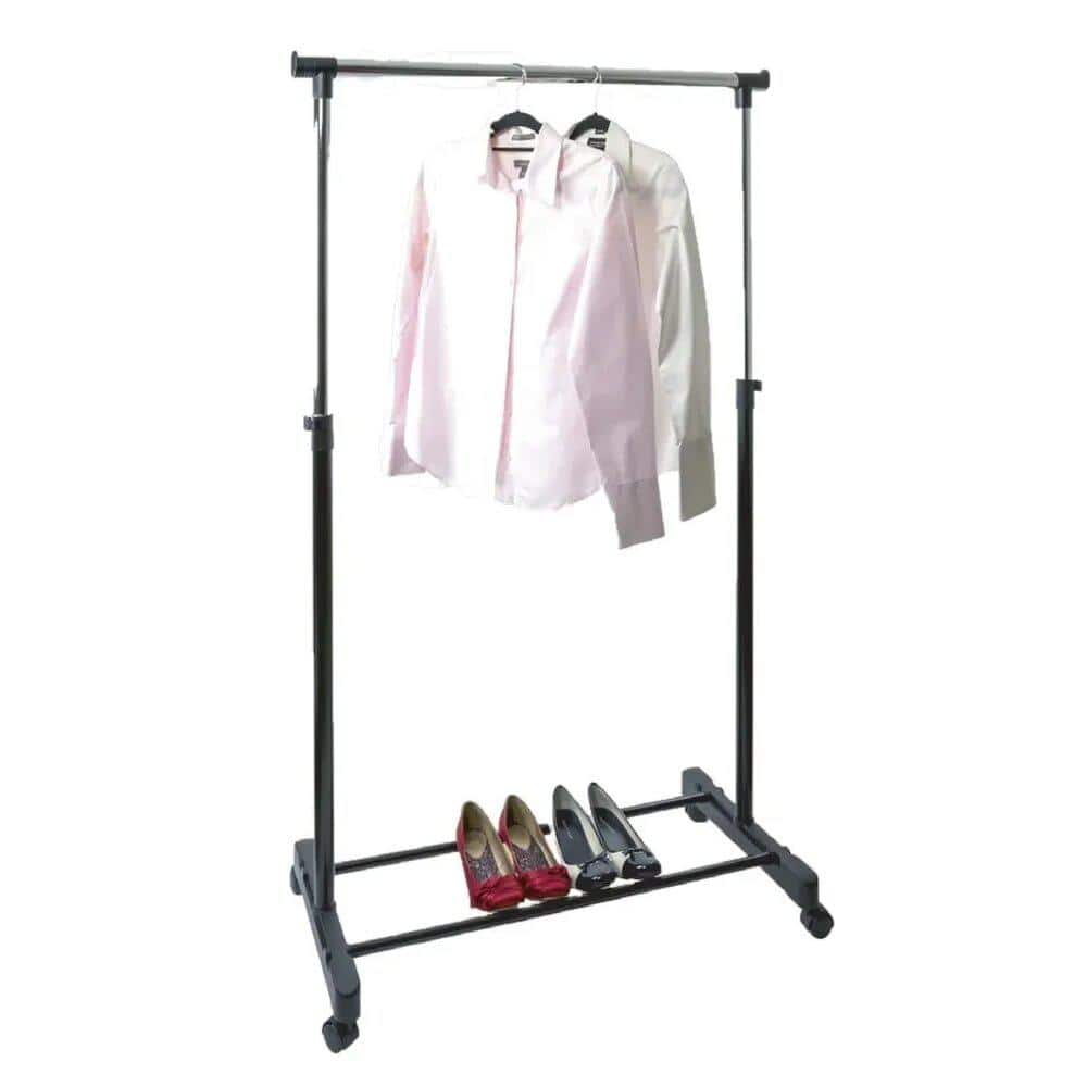 Black Steel Portable Double Rod Garment Rack with Wheels
