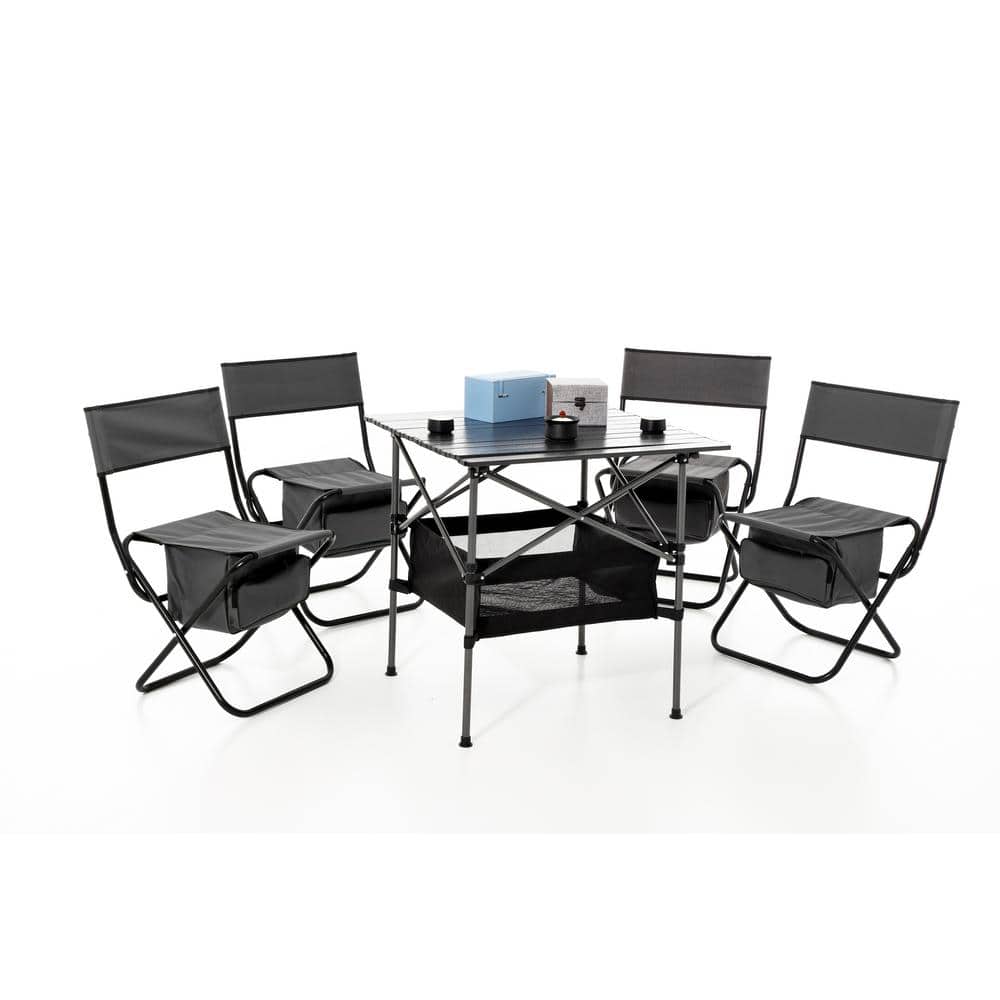 Set of 5 Folding Outdoor Aluminum Table and Chairs Set for Indoor, Outdoor 