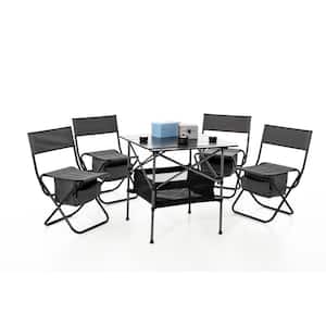 Set of 5 Folding Outdoor Aluminum Table and Chairs Set for Indoor, Outdoor Camping, Picnics, Beach, Backyard, Black/Gray
