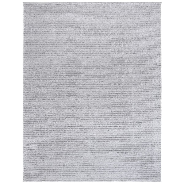 SAFAVIEH Tahoe Shag 9 ft. x 12 ft. Light Gray Modern Solid Striped Area Rug