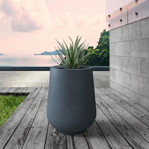 10.63 in. x 13.78 in. Round Charcoal Lightweight Concrete and Weather Resistant Fiberglass Planter w/Drainage Hole
