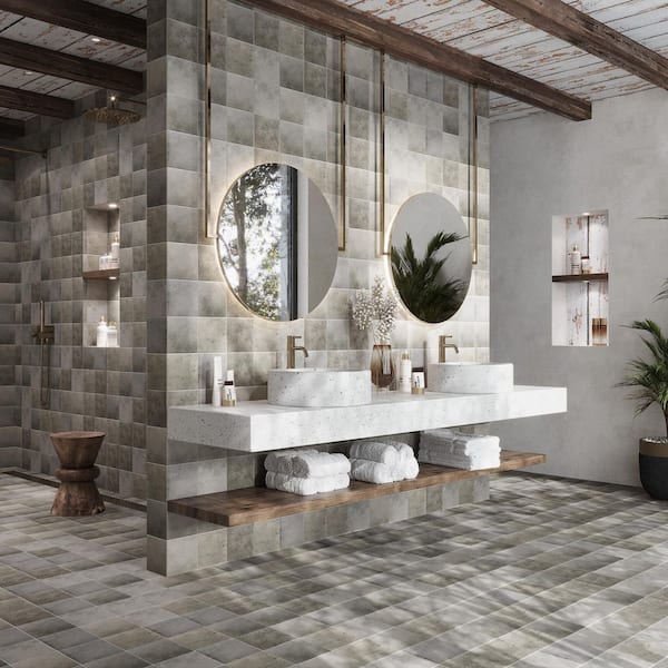 Zahara 6 in. x 6 in. Matte Cool Gray Porcelain Zellige Square Tile (5.38 sq ft/case)-22 Pack