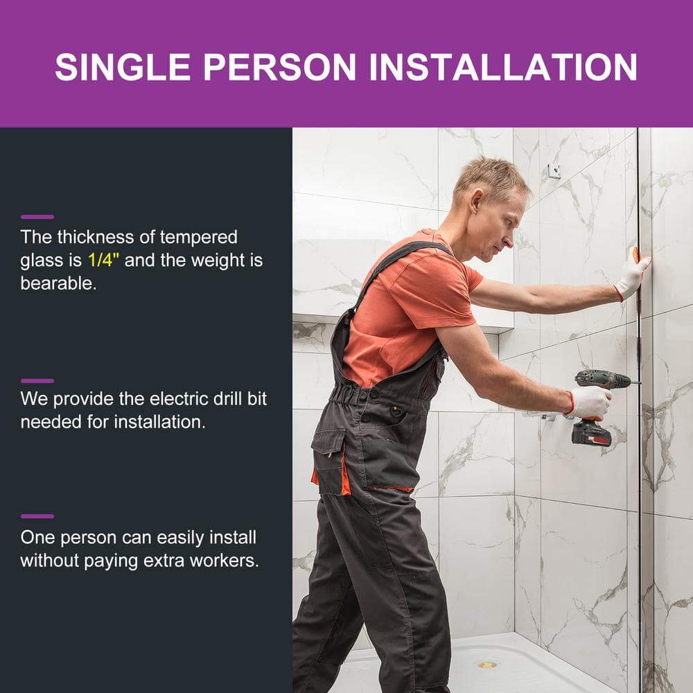 59" Matte Black Semi-Frameless Sliding Shower Door with Clear Glass
