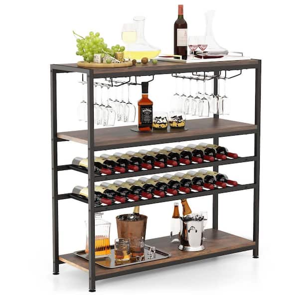 Costway Rustic 5-tier Wine Rack Table 22 Bottle Wine Cabinet Freestanding with Glass Holder