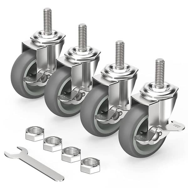 3/8 in. 16 x 1-1/2 in. Heavy Duty Threaded Stem Casters Swivel Casters, Gray (4-Pack)