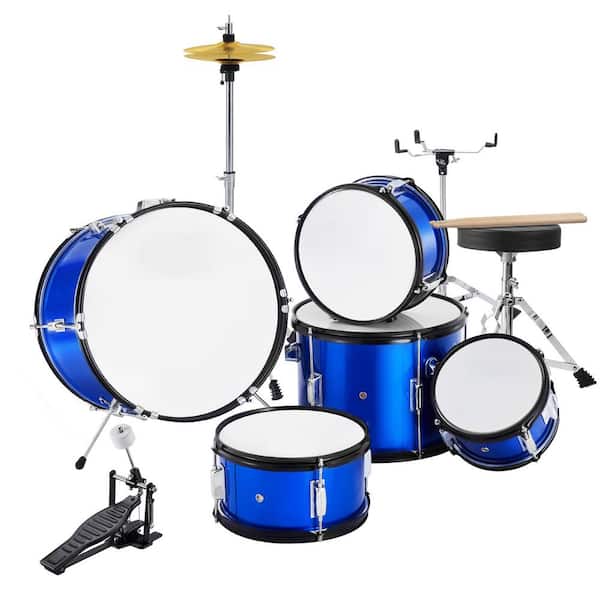 5-Piece Kids Drum Set, 16 in. Beginner Drum Kit with Bass, Toms, Snare, Floor Drum, Adjustable Throne, Cymbal