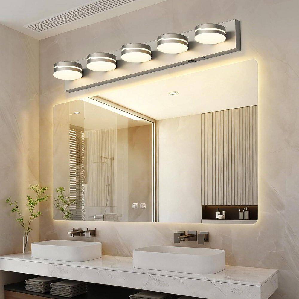 32.28 in. 5-Light Brushed Nickel Modern Bathroom Vanity Light with LED 3CCT Motion Sensor and Dimmable price history on PriceWatchPro