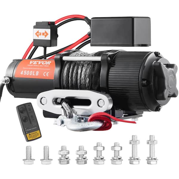 VEVOR Electric Winch 4500 lbs. Load Capacity ATV Winch 39 ft. Nylon Rope with Wireless Handheld Remote and Hawse Fairlead