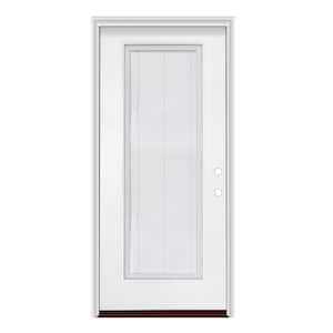 36 in. x 80 in. Right-Hand/Inswing Full Lite w/Blinds Clear Glass Smooth Fiberglass Prehung Door w/PVC Frame