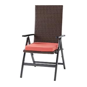 Wicker Outdoor PE Foldable Reclining Chair with Coral Seat Cushion