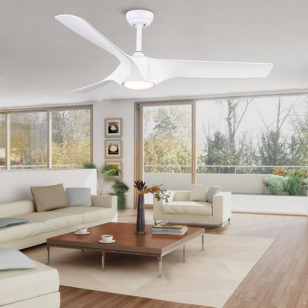 54" White and Gold Modern Ceiling Fan with LED Light and Remote