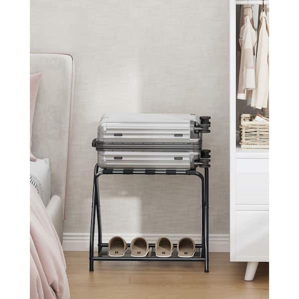 Numhew 2-Pack Black Luggage Rack, Suitcase Stand with Storage