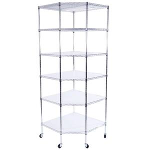 Silver 6-Tier Metal Freestanding Garage Storage Shelving Unit with Wheels (26.77 in. W x 71 in. H x 26.77 in. D)