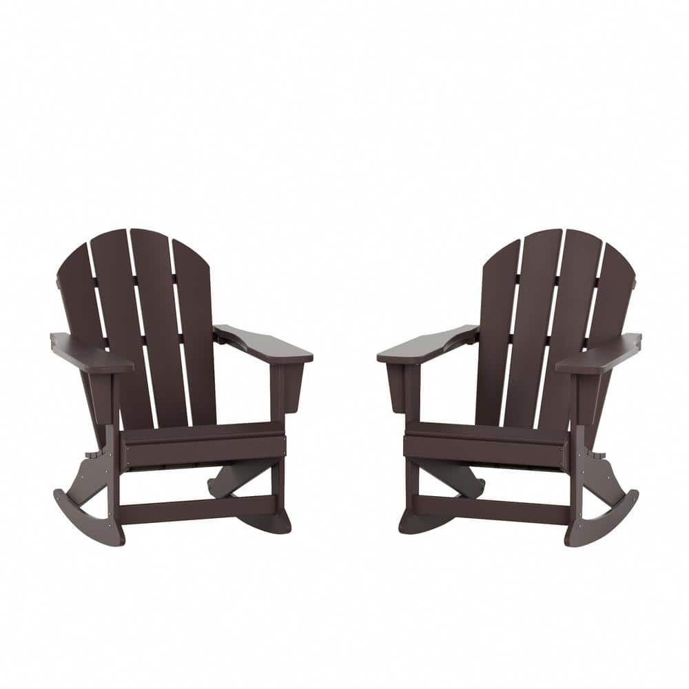 Westin Dark Brown Fade-Proof Outdoor Rocking Adirondack Chair Set