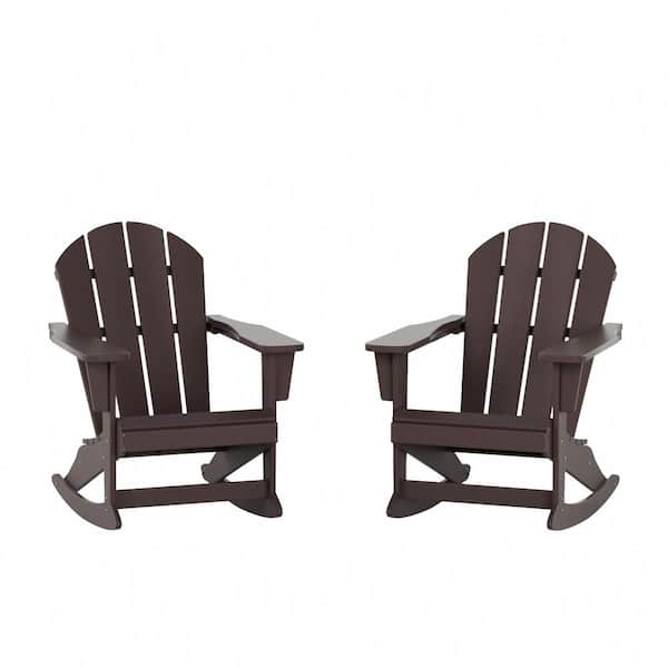 Laguna 2-Pack Fade Resistant Outdoor Patio HDPE Poly Plastic Classic Adirondack Porch Rocking Chairs in Dark Brown