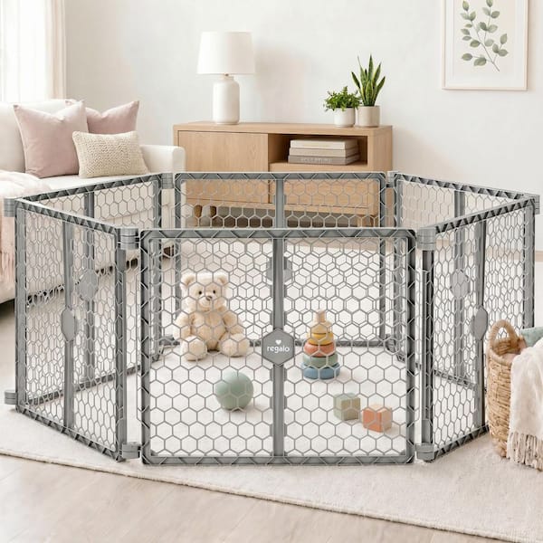 192 in. 2-in-1 Plastic Baby Gate and Play Yard, White