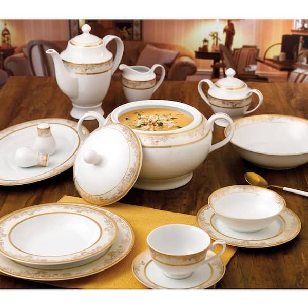 Lorren Home Trends Chloe-4 Cups and Saucers,Gold, Size: Set of 4