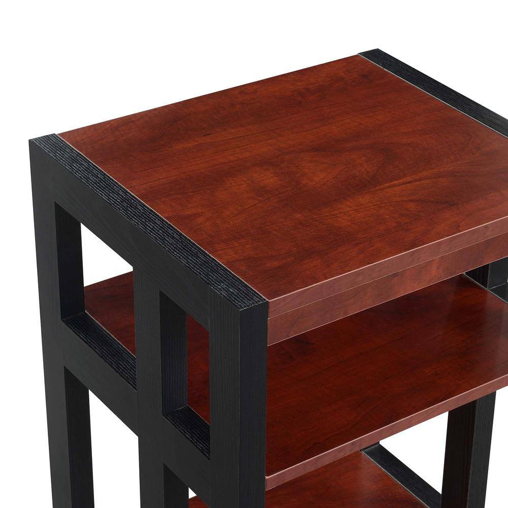 Cherry and Black Contemporary Rectangular End Table with 3 Shelves
