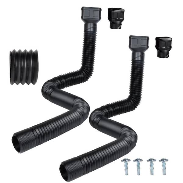 2 Pack 2.6 in. x 7 ft. Gutter Downspout Extensions, Black 3.1 in. Od Flexible Corrugated Drain Pipe Downspout Extender