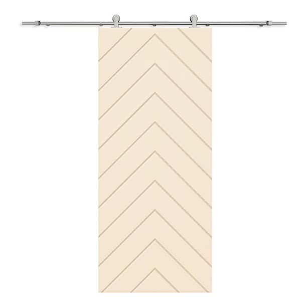 CALHOME Herringbone 36 in. x 80 in. Fully Assembled Beige Painted MDF Modern Sliding Barn Door with Hardware Kit