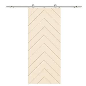Herringbone 24 in. x 84 in. Fully Assembled Beige Stained MDF Modern Sliding Barn Door with Hardware Kit