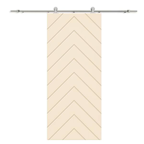 CALHOME Herringbone 24 in. x 80 in. Fully Assembled Beige Painted MDF Modern Sliding Barn Door with Hardware Kit