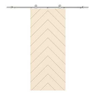 Herringbone 42 in. x 84 in. Fully Assembled Beige Stained MDF Modern Sliding Barn Door with Hardware Kit