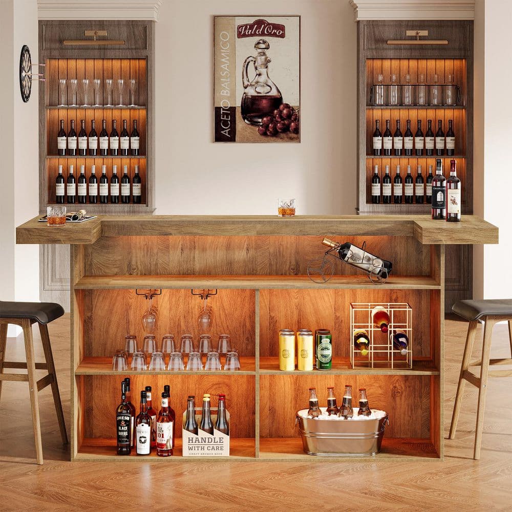 BYBLIGHT Kearsten 43.5 in. Wooden Bar Table with 5 Muti-Bottle
