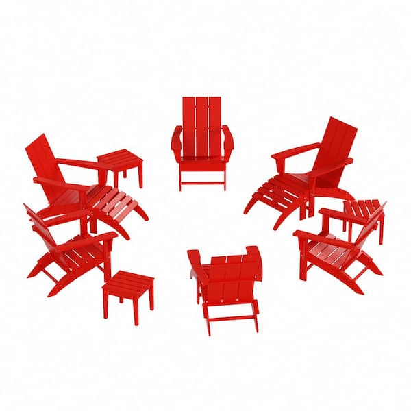 WESTIN OUTDOOR Shoreside Red 12-Piece HDPE Plastic Patio Conversation Set with Ottoman And Side Table