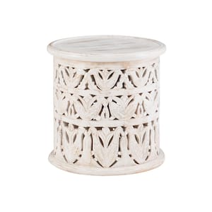 Serena 17 in. Wide White Wash 17 in. High Solid Mango Wood Side Table with Hand Finished Distressing