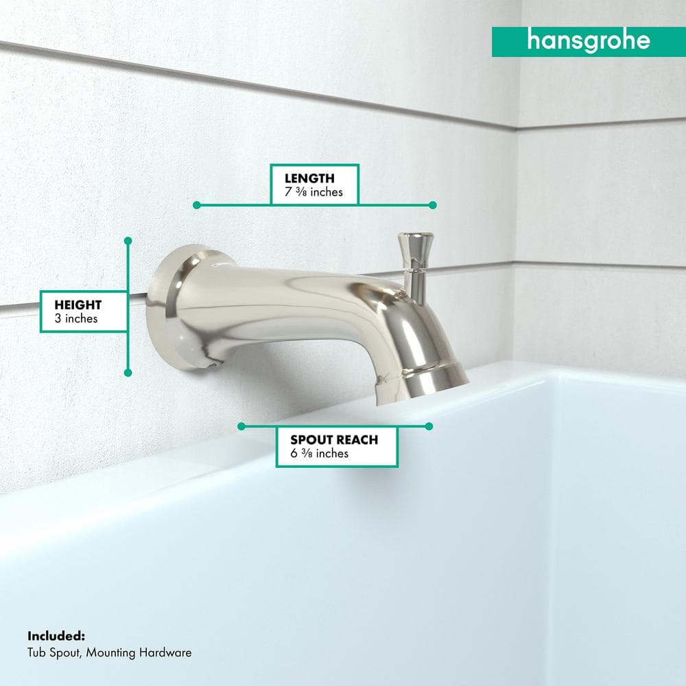 Polished Nickel Wall Mounted Tub Spout with Diverter