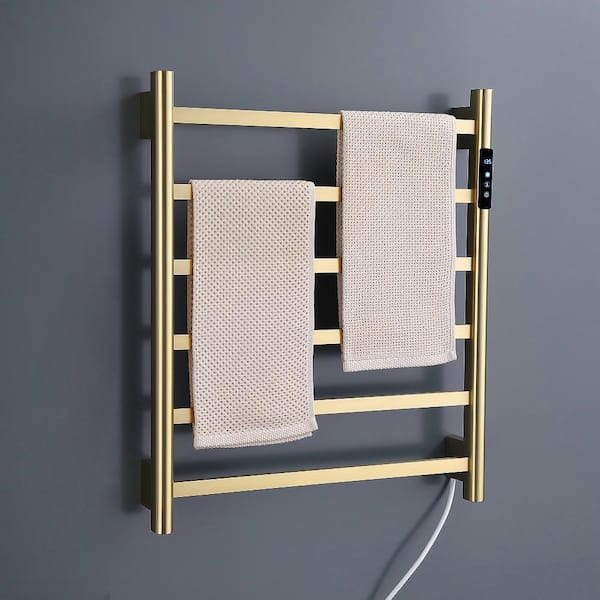 6-Bar Towel Holders Screw-In Electric Plug-In Towel Warmer in Brushed Gold