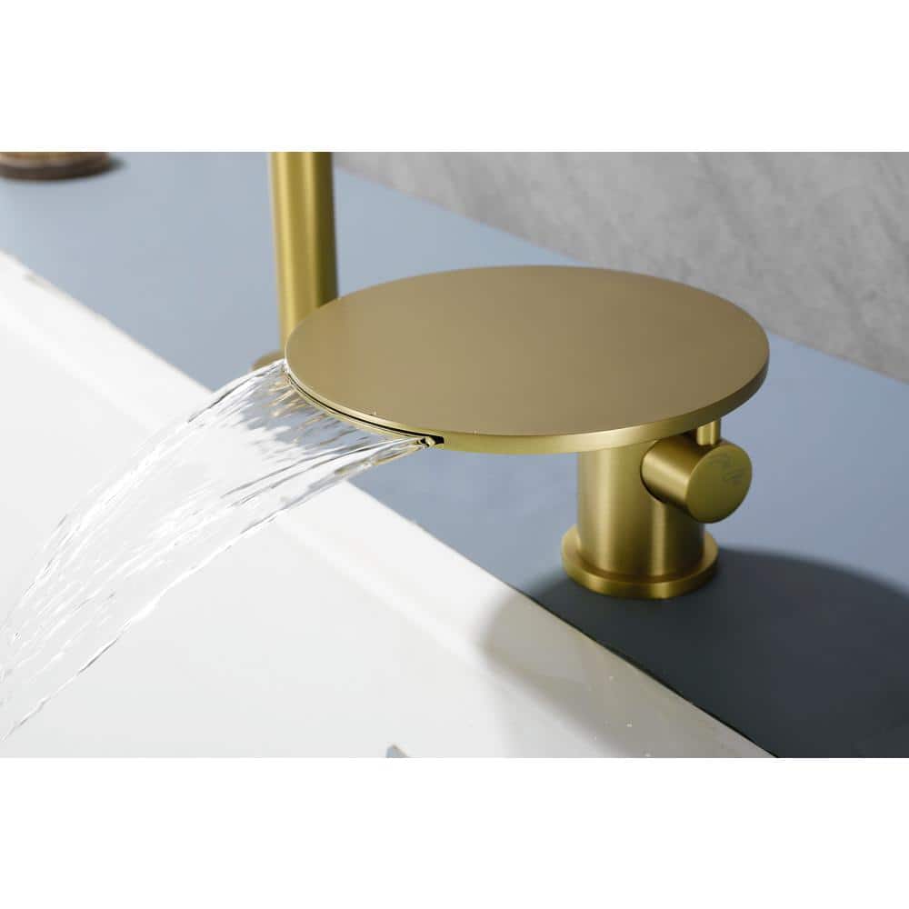 Brushed Gold Solid Brass Deck-Mounted Roman Tub Faucet with Hand Shower