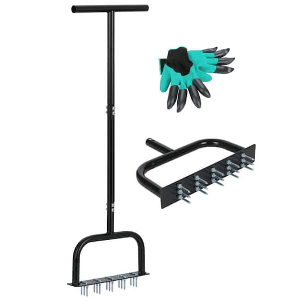 15-TIne Grass Aeration Manual Metal Spike For Yard And Garden Compacted Soil Aerator Tool in Black