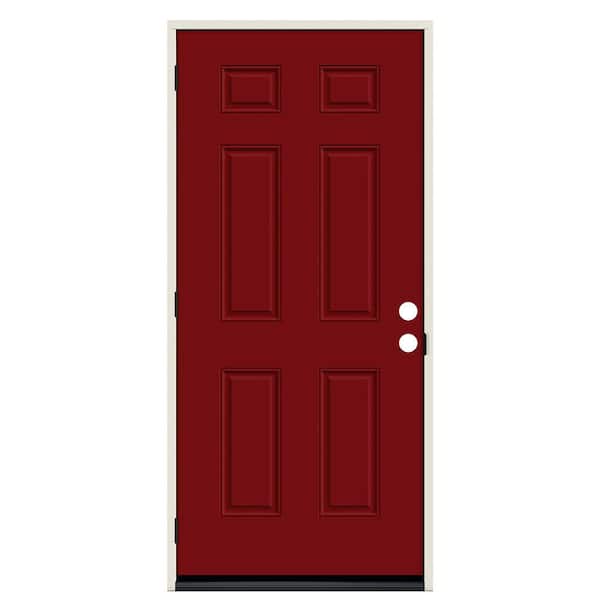 JELD-WEN 34 in. x 80 in. 6-Panel Cranberry Red Painted Steel
