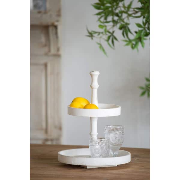 Tileon D11. 8 x 15. 4 in. 2-Tiered Round Wooden Tray in White