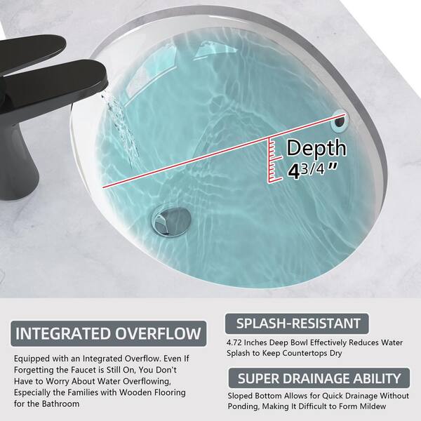 Ys⭐︎FL Zeafive 19 in. Undermount Bathroom Sink in White Oval U