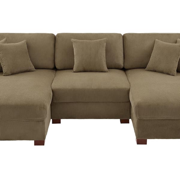 Uixe 118 in. Square Arm 3-Piece Corduroy Upholstered U-Shaped