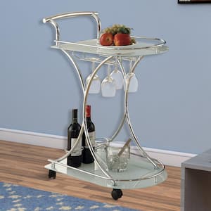 Captivating Silver Serving Cart with 2-Frosted Glass Shelves