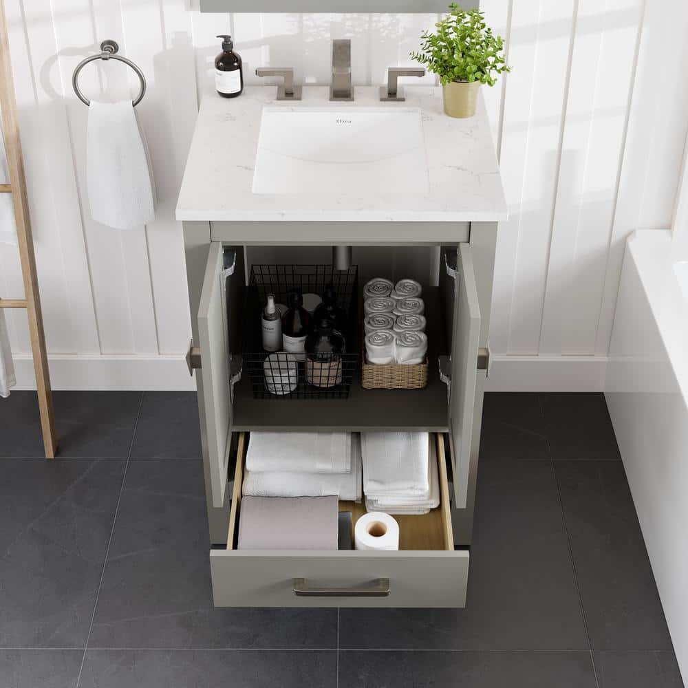 Gray Solid Wood Bathroom Vanity with White Quartz Top