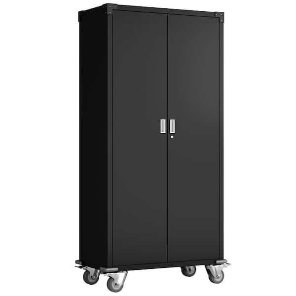 Hephastu 32 3 In W X 72 H 16, Metal Storage Cabinet With Doors And Wheels