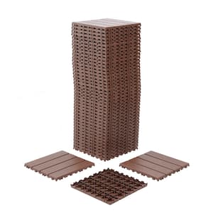 12 in. x 12 in. Square Waterproof Plastic Interlocking Deck Tiles for Poolside Balcony Backyard, Brown (Set of 44 Tiles)