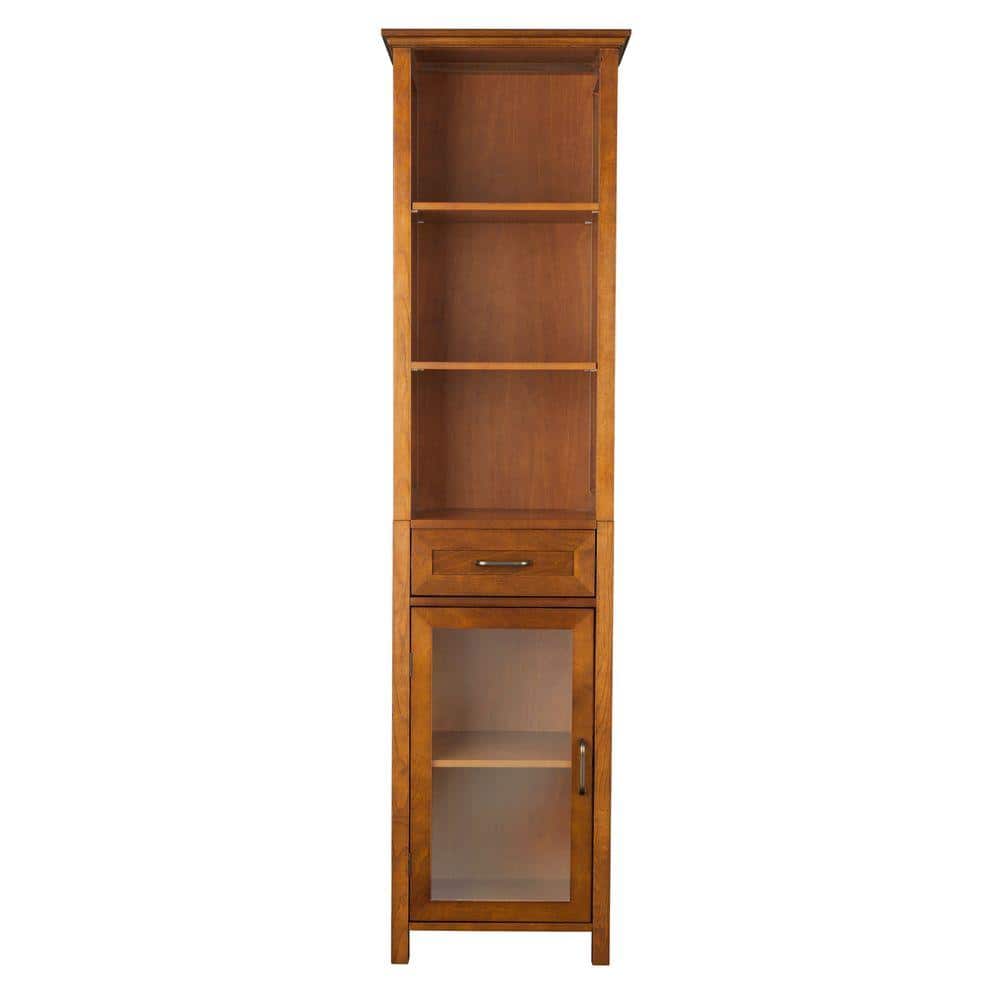Avery Classic 65" Brown Oak Veneer Freestanding Cabinet with Adjustable Shelving