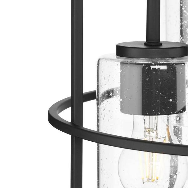 Progress Lighting Burgess 5-Light Matte Black Rustic Seeded Glass Cylinder Medium Hanging Pendant Light