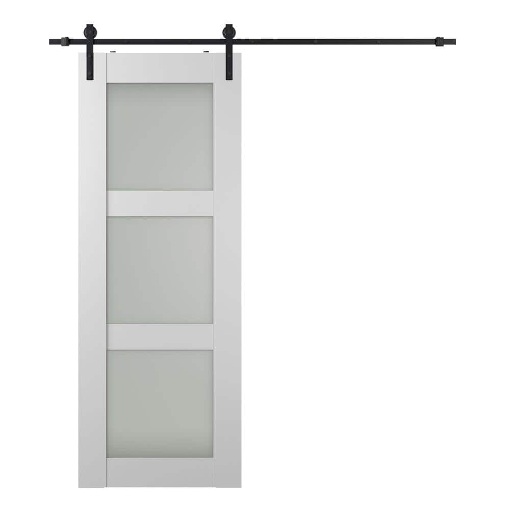 Smart Pro 36 in. x 96 in. 3-Lite Frosted Glass Polar White Wood Composite Sliding Barn Door with Hardware Kit price history on PriceWatchPro