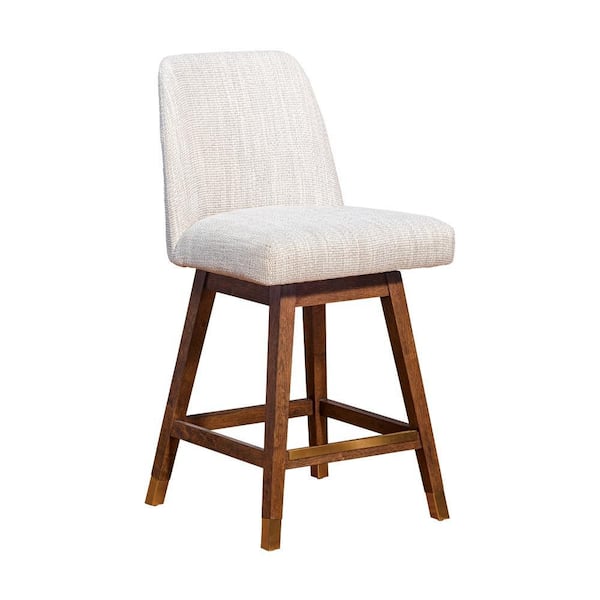 Benjara 26 in. Brown and Beige Low Back Wood Frame Bar Stool with Polyster Seat