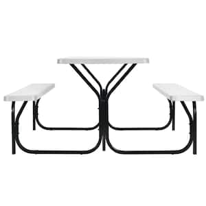 59 in. White Rectangle Stainless Iron Picnic Table Seats 4-People Camping Picnic Bench Set